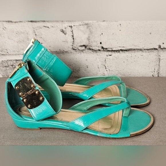 Bamboo Turquoise Ankle Strap Sandals - Picture 1 of 9